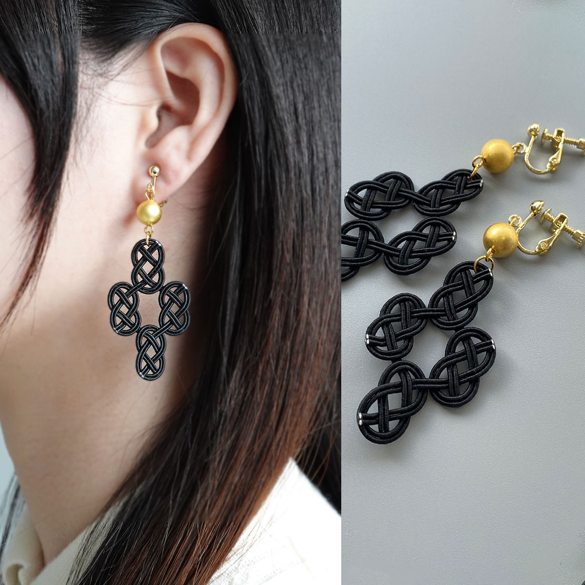 箔水引　はち(黒)　イヤリング/ピアス | プレゼント