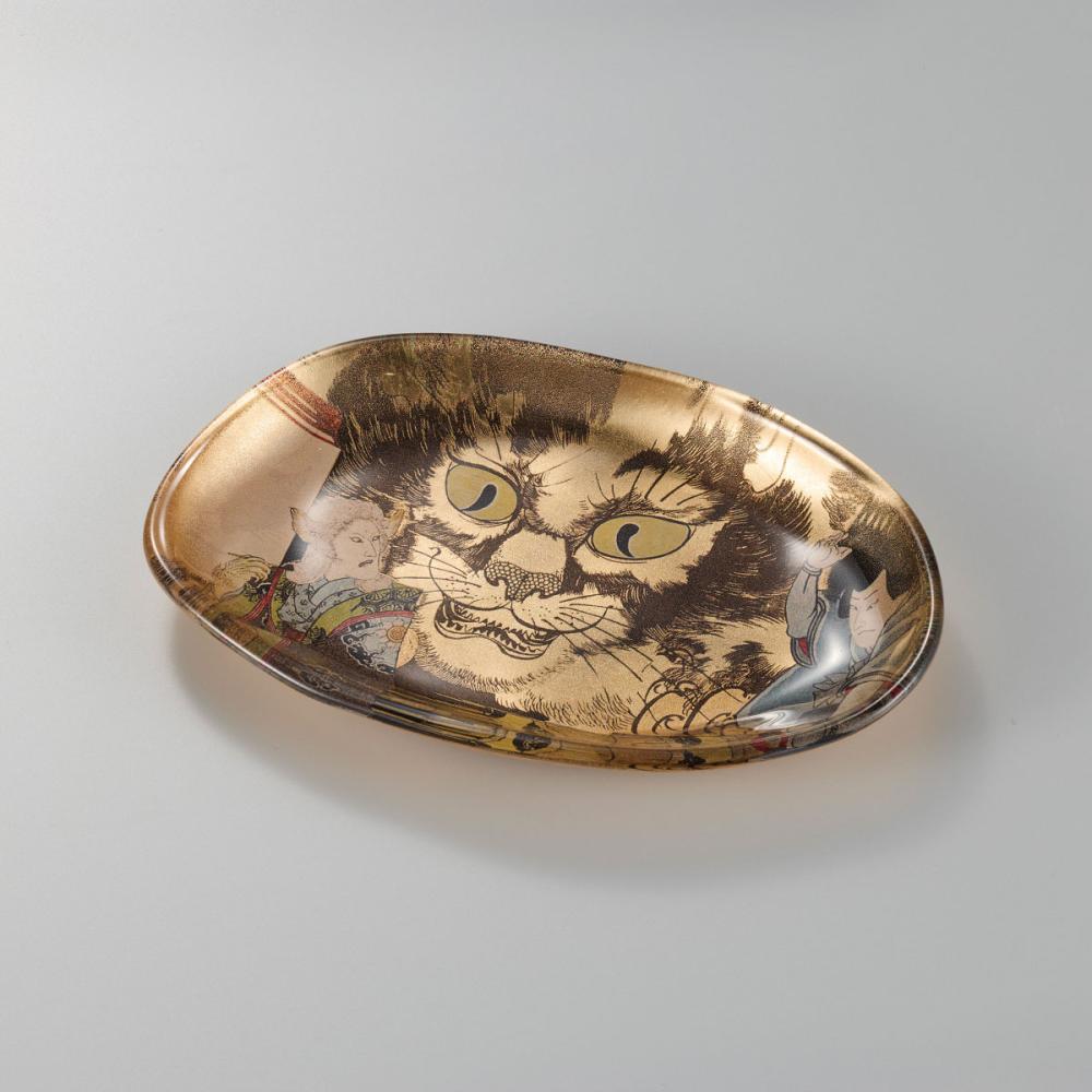 箔名画　ガラストレー　化け猫(金)|プレゼント ギフト