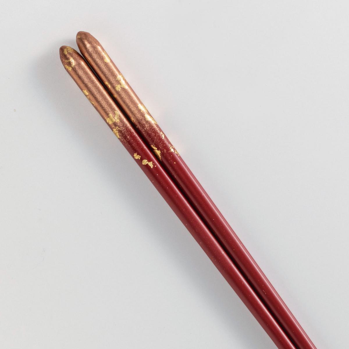 金の箸　銀の箸　霞流し(茜・赤)